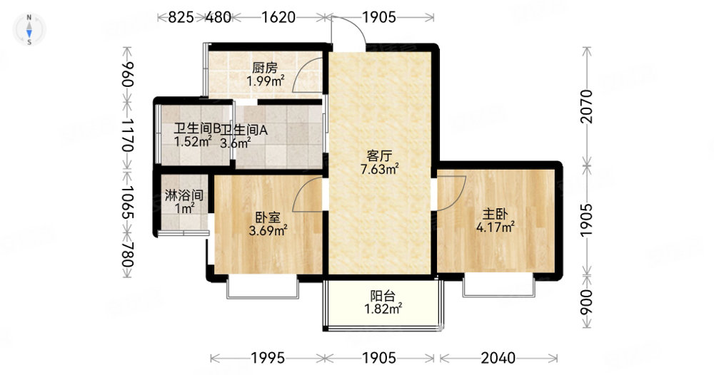 一品苑2室2厅1卫90㎡南北101万