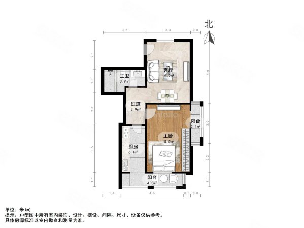 玉水园1室1厅1卫73.31㎡南北210万