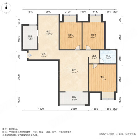 中国水电盛世江城3室2厅1卫108.74㎡南北198万