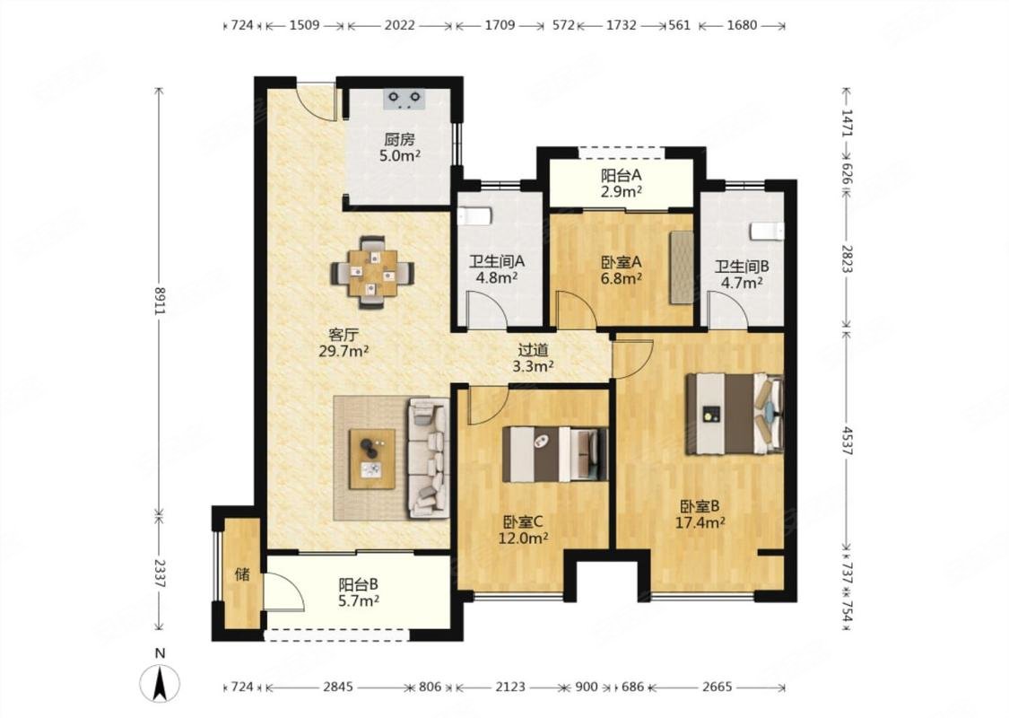 三室两厅 110平精装 看房方便 诚心出售,龙湖天曜二手房,209万,3室2厅