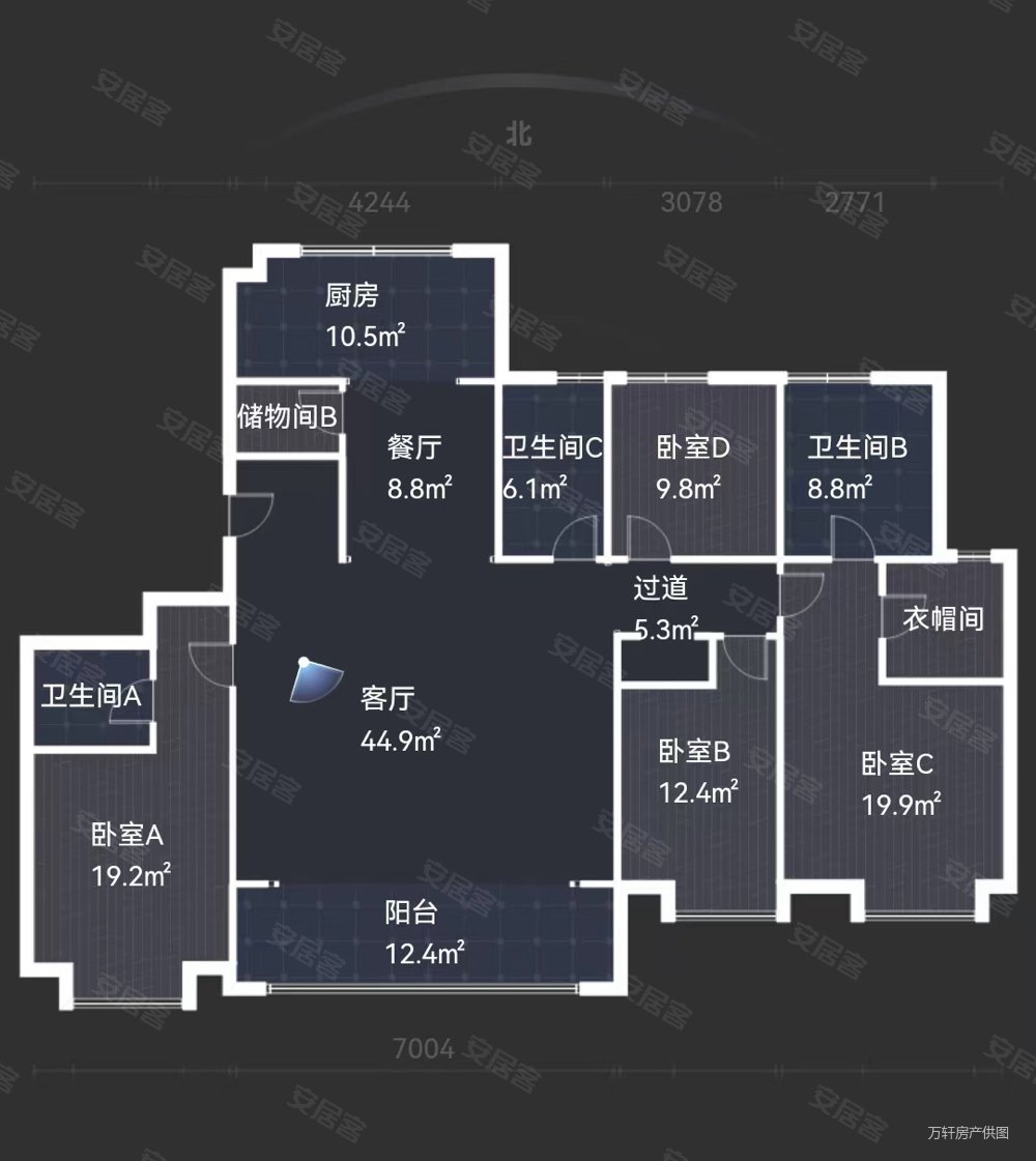 万达天玺4室2厅3卫221㎡南北860万