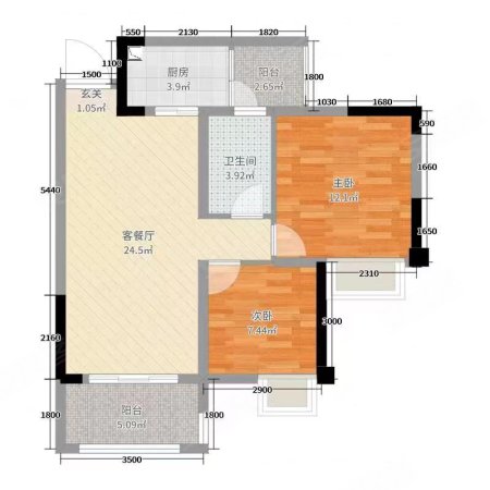 领誉2室2厅1卫76.4㎡南北44万