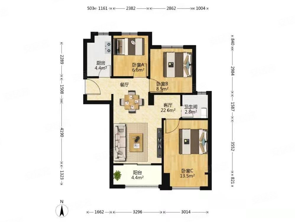 万科城雅梅苑3室2厅1卫88.25㎡南北90万