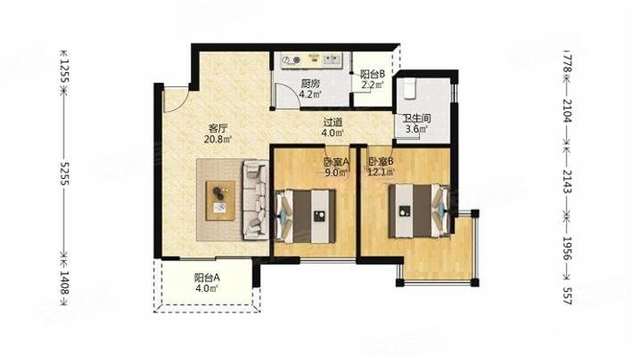 鹭岛国际社区四期2室2厅1卫78.55㎡南160万