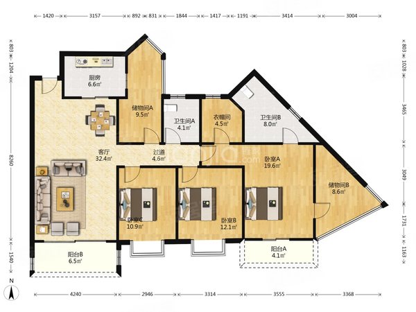 广州越秀东湖江尚东山江尚东山东南向望江 四房俩厅出租房源真实图片