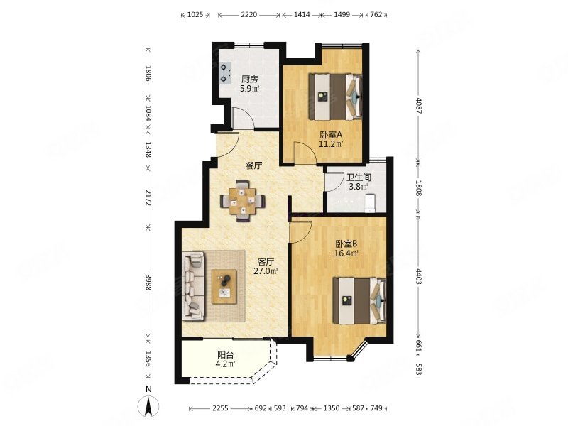 朗庭上郡苑(公寓住宅)2室2厅1卫88.32㎡南北342万