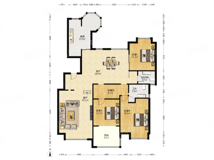 中海熙岸15707平3室2厅2卫