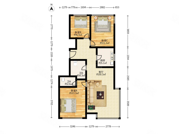 中建京西印玥3室2厅2卫89㎡南北320万