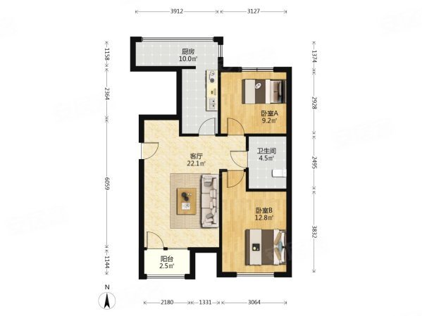 海颂园 99平 大h户型两室 业主着急卖 看房方便