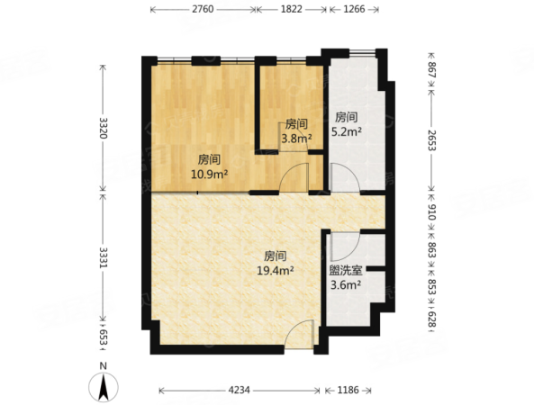 北城华府2室1厅1卫71㎡南北60万