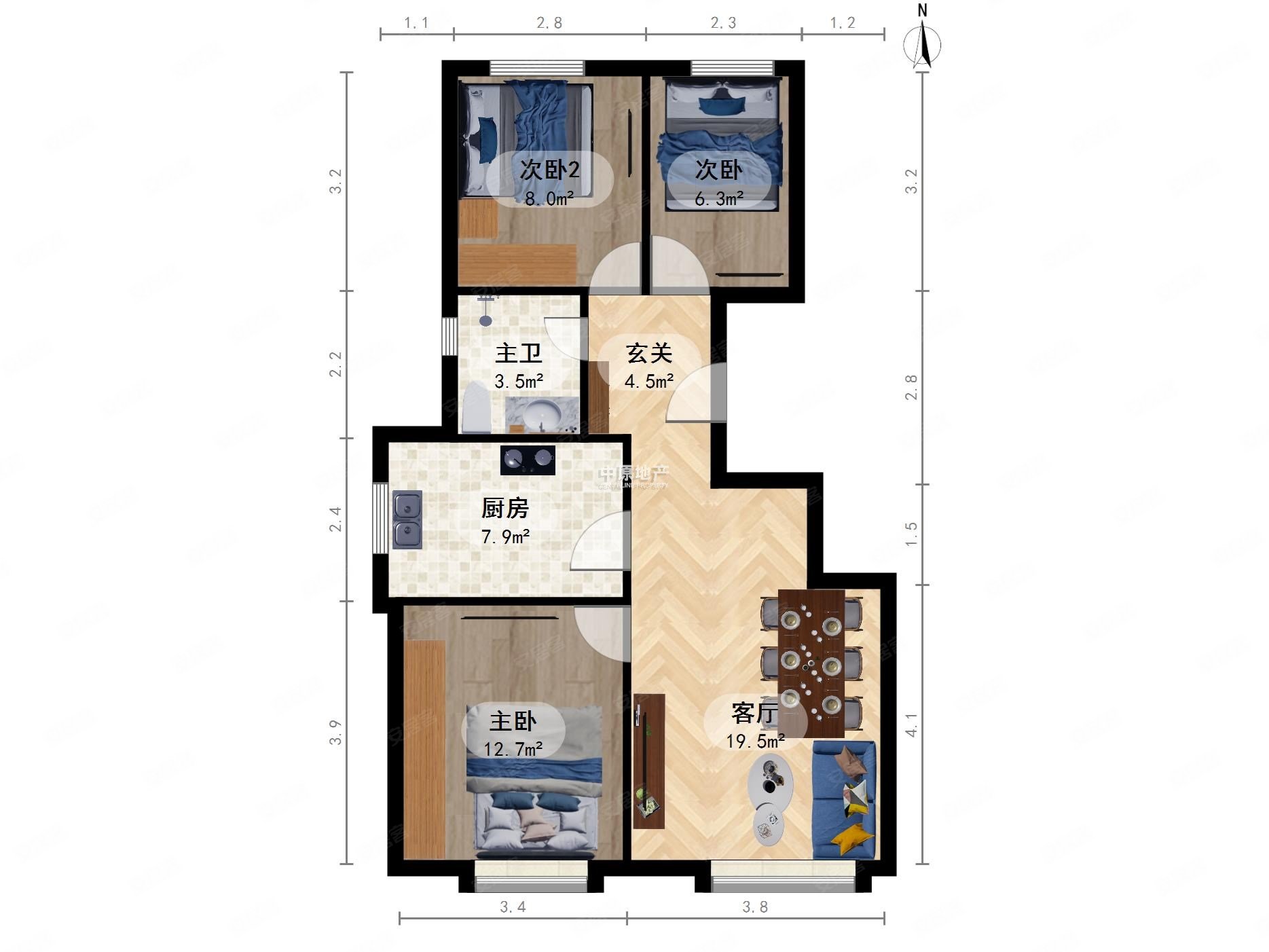润景家园3室1厅1卫89㎡南北152万