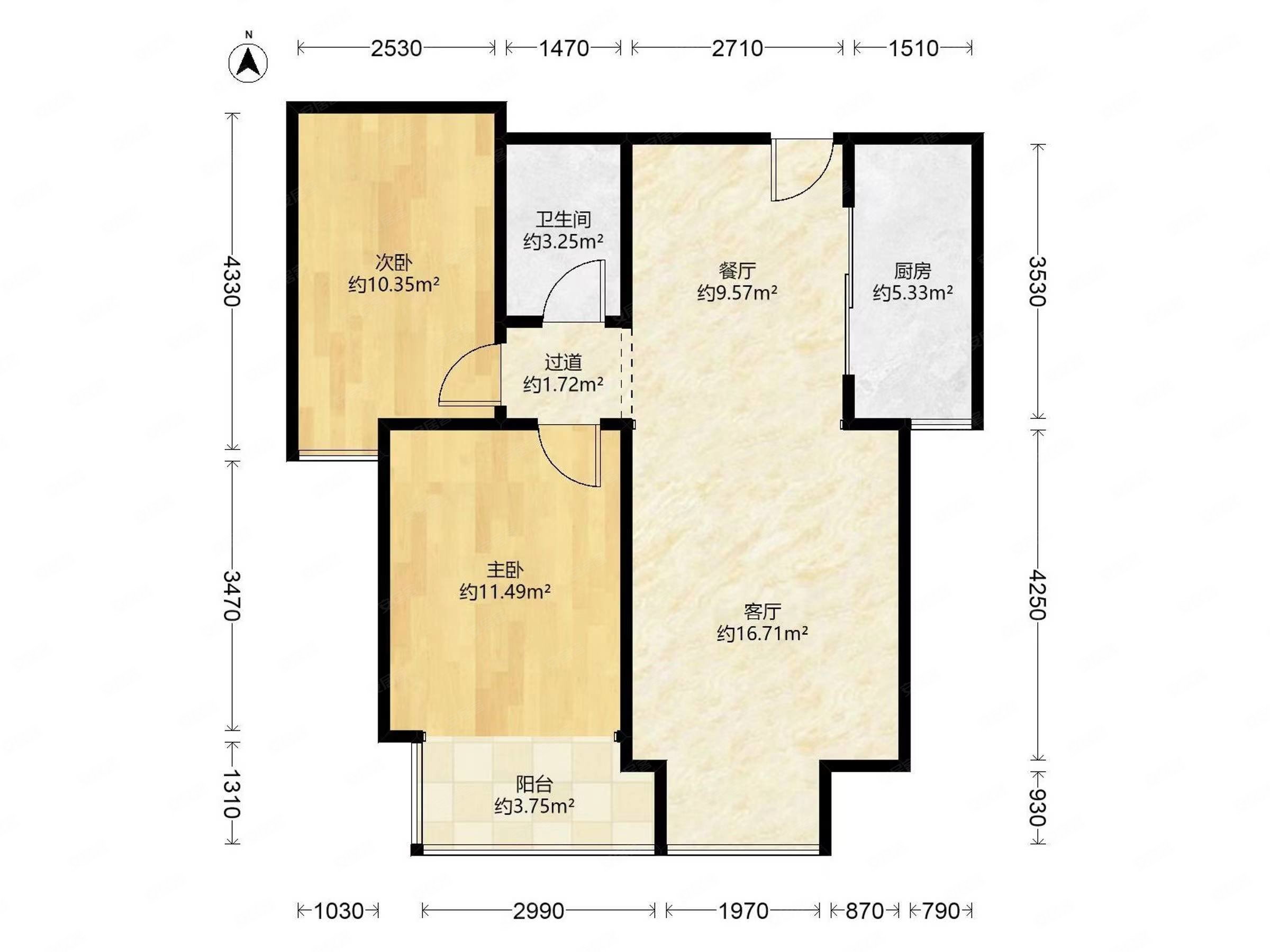 北城山水2室2厅1卫91㎡南91.5万