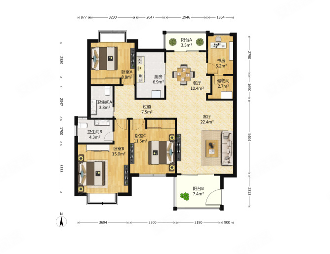 中鼎豪园3室2厅2卫147.88㎡南北860万