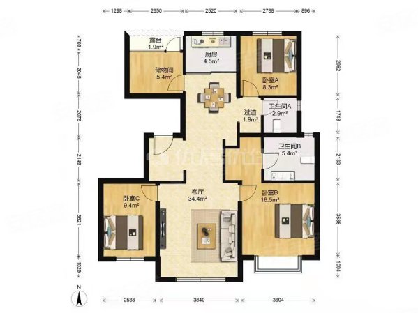 中国铁建花语金郡5室3厅3卫152.74㎡南1180万