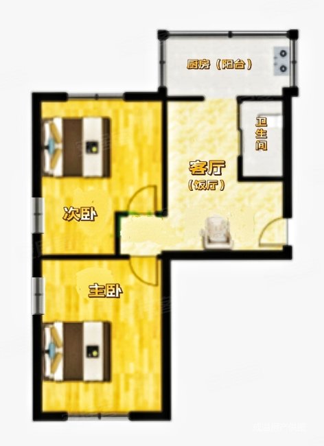 广州街70号小区2室1厅1卫53.38㎡南北32万