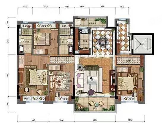 蓝鼎中央城清华园4室2厅2卫128.8㎡南北95.8万