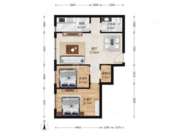 红狮家园2室1厅1卫89.17㎡西488万