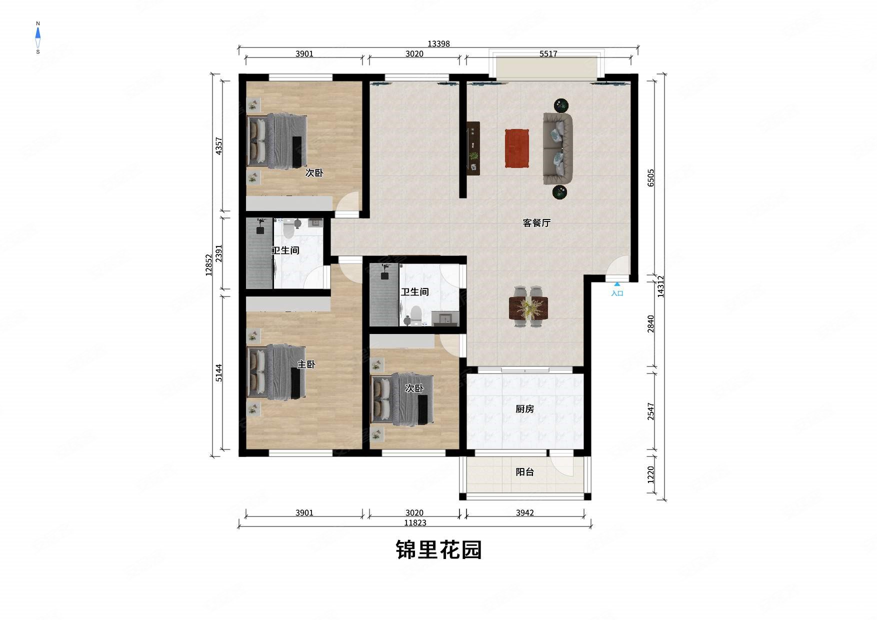 降价啦 好房必看 地铁口套三 户型好 采光好 楼层好,锦里花园二手房