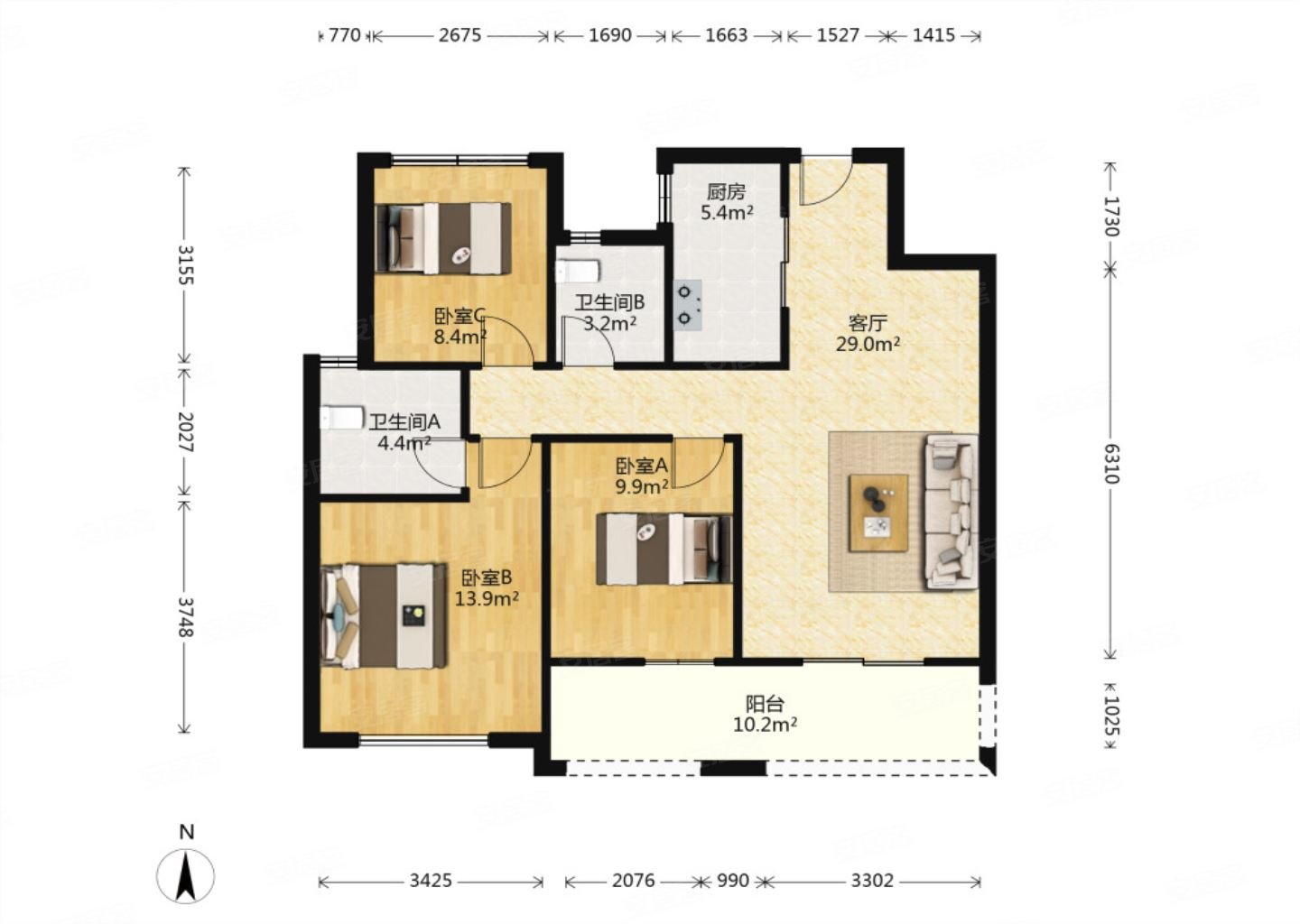 总价低兰亭御园3房2卫满2年位置好诚心出售空关中
