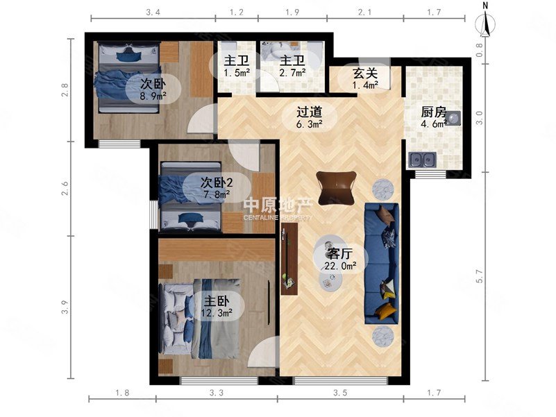 融创融园汇莲馨苑3室2厅1卫96.98㎡南168万