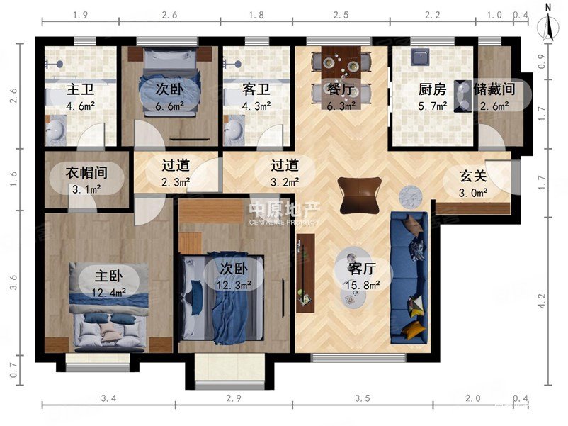 上东金茂府3室2厅2卫127.19㎡南北310万