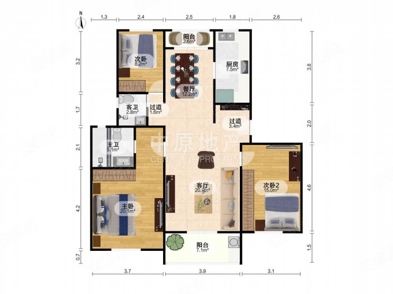 慧华东苑3室2厅2卫125.36㎡南455万