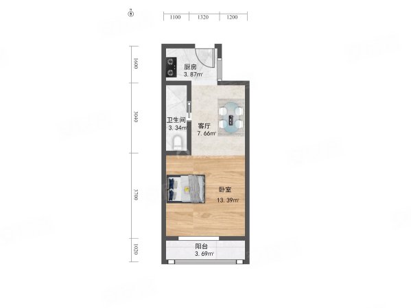 刘家窑东里1室1厅1卫42.19㎡南256万