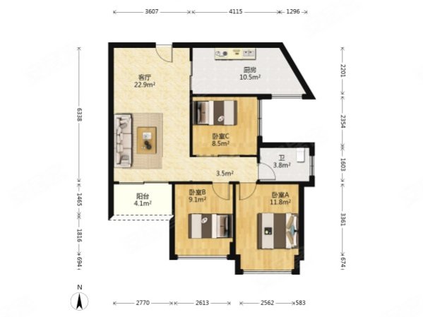 富丰新城有电梯 南北通透 小三房 满五