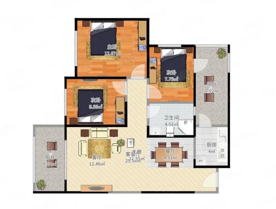 万城尚园3室2厅1卫93.9㎡南北150.5万