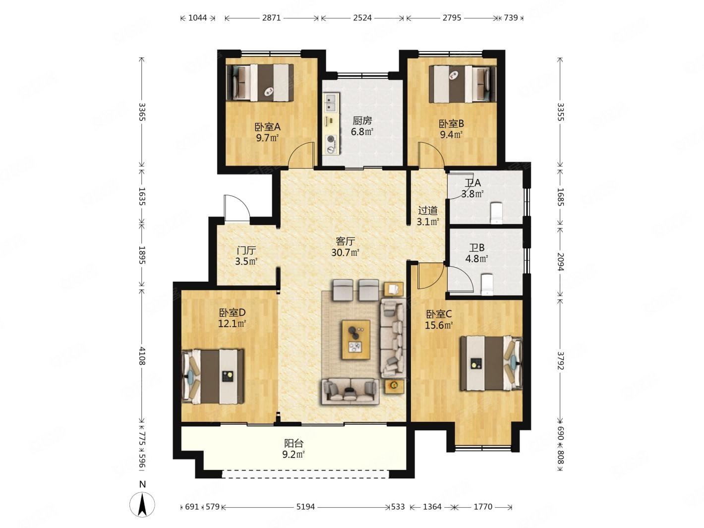 中梁百悦城(公寓住宅)4室2厅2卫124.5㎡南310万