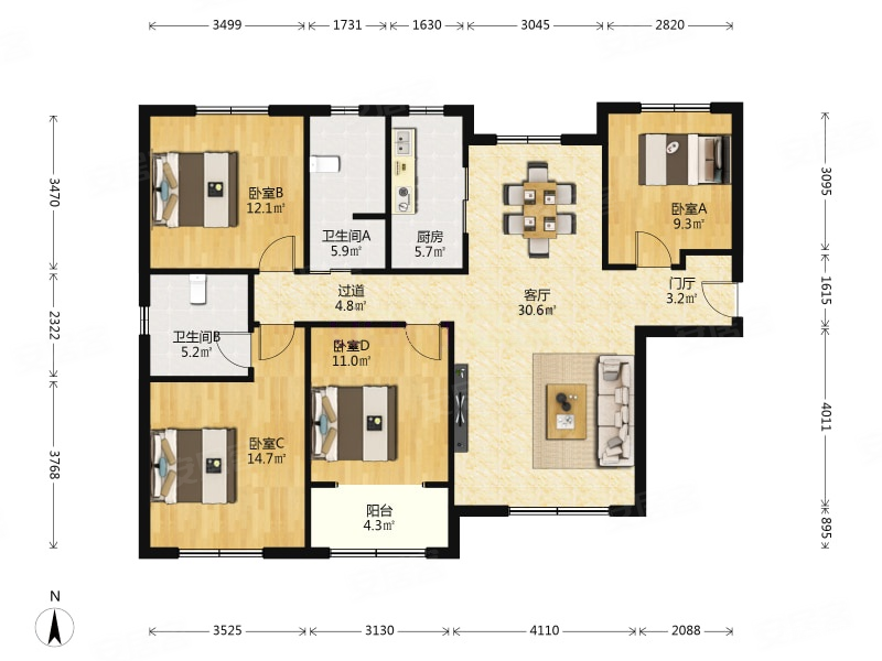 城投伴山居有车位地下室邻毛岭山公园四居看房方便有钥匙
