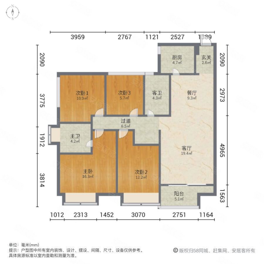 华润置地悦里4室2厅2卫123.56㎡西南211万