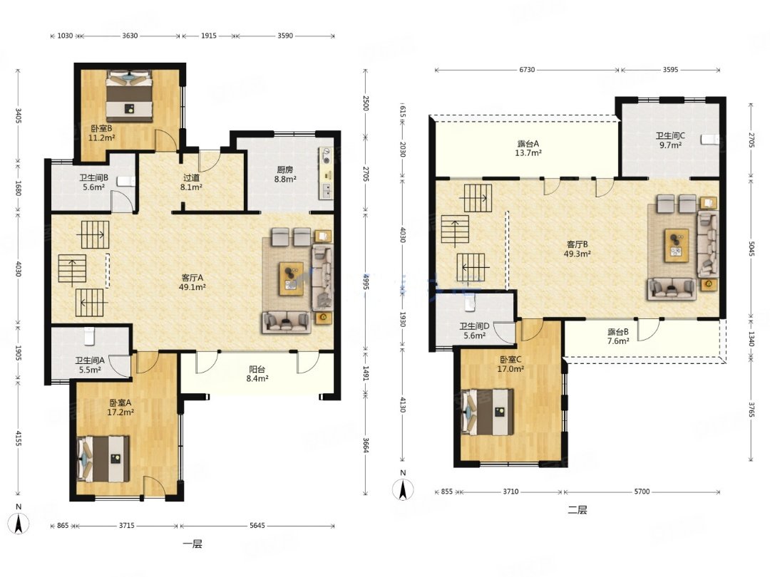融创揽月府一期(别墅)5室2厅4卫313.11㎡南北1146万