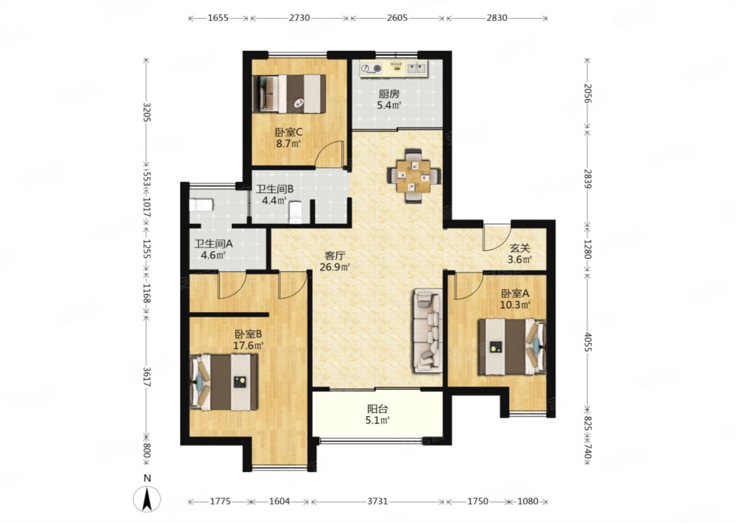 短暂入住(婚装30万)(带车位)(边套飞机户型)