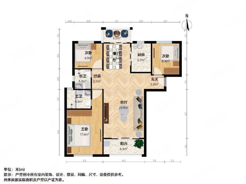 新建城b2区3室2厅2卫107㎡南65万
