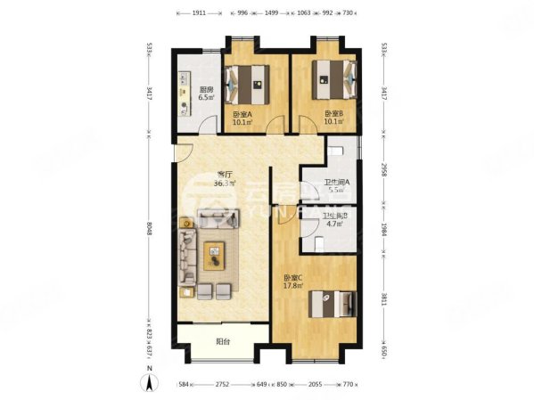 白鹭名邸3室2厅2卫124.75㎡南北220万