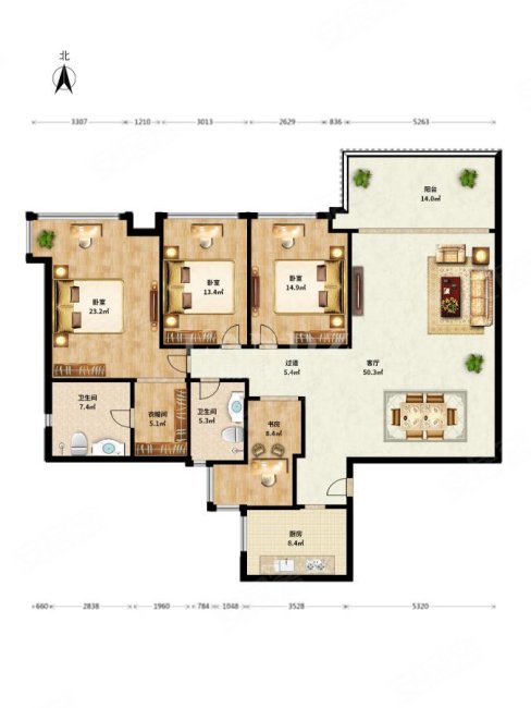 广粤尊府高楼层195大3居,采光好,俯瞰社区园林景观