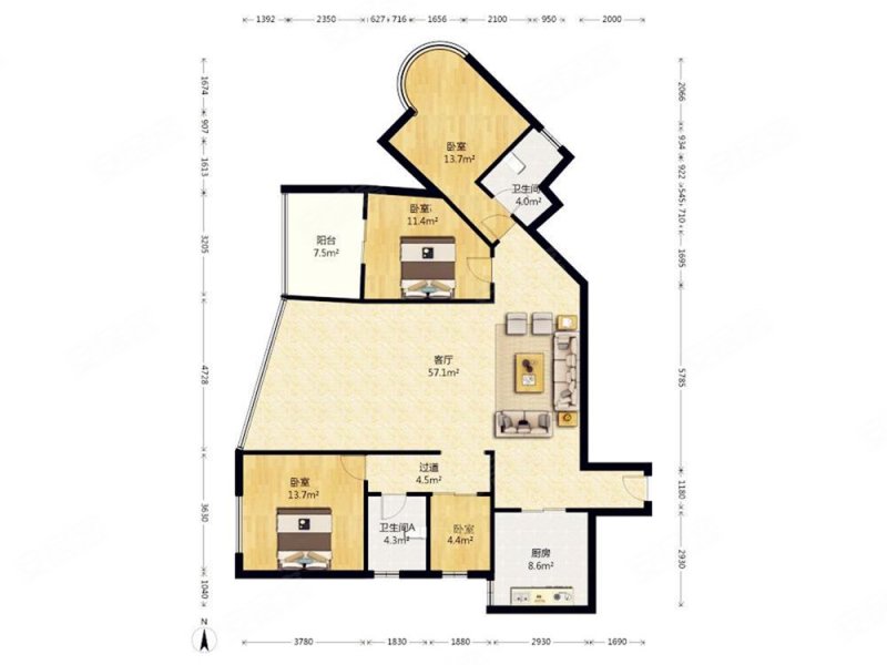 玉滨城三期3室2厅2卫169.28㎡西北1498万