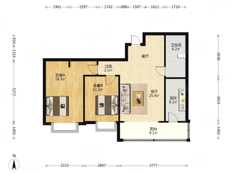 格调春天2室1厅1卫101.23㎡南449万