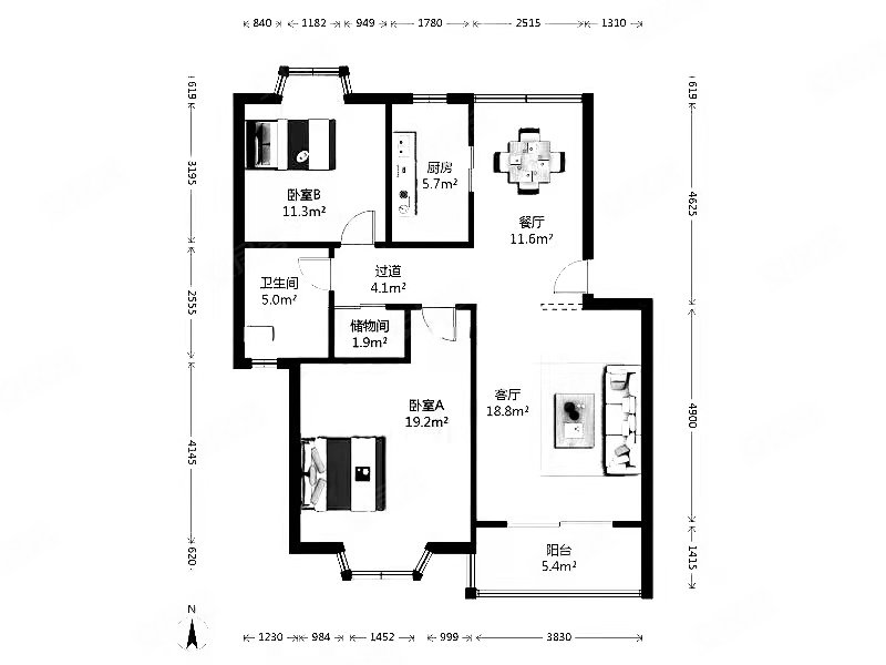 欣菊苑2室2厅1卫90.95㎡南北139万