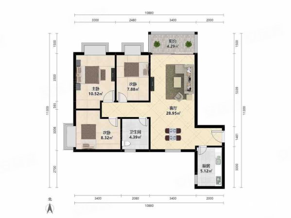 名骏豪庭3室2厅1卫85.73㎡南北358万