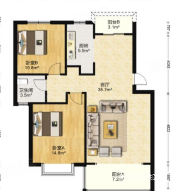 南行旺苑2室2厅1卫91.37㎡南北230万