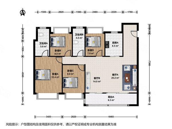 苏州吴中城南晴翠璟园晴翠璟园 4室2厅2卫 电梯房出租房源真实图片