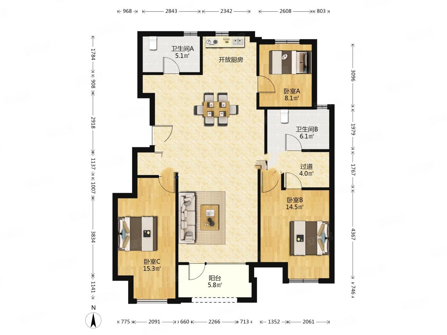 剑桥郡十二期洋房三居室双卫双卧朝南好楼层