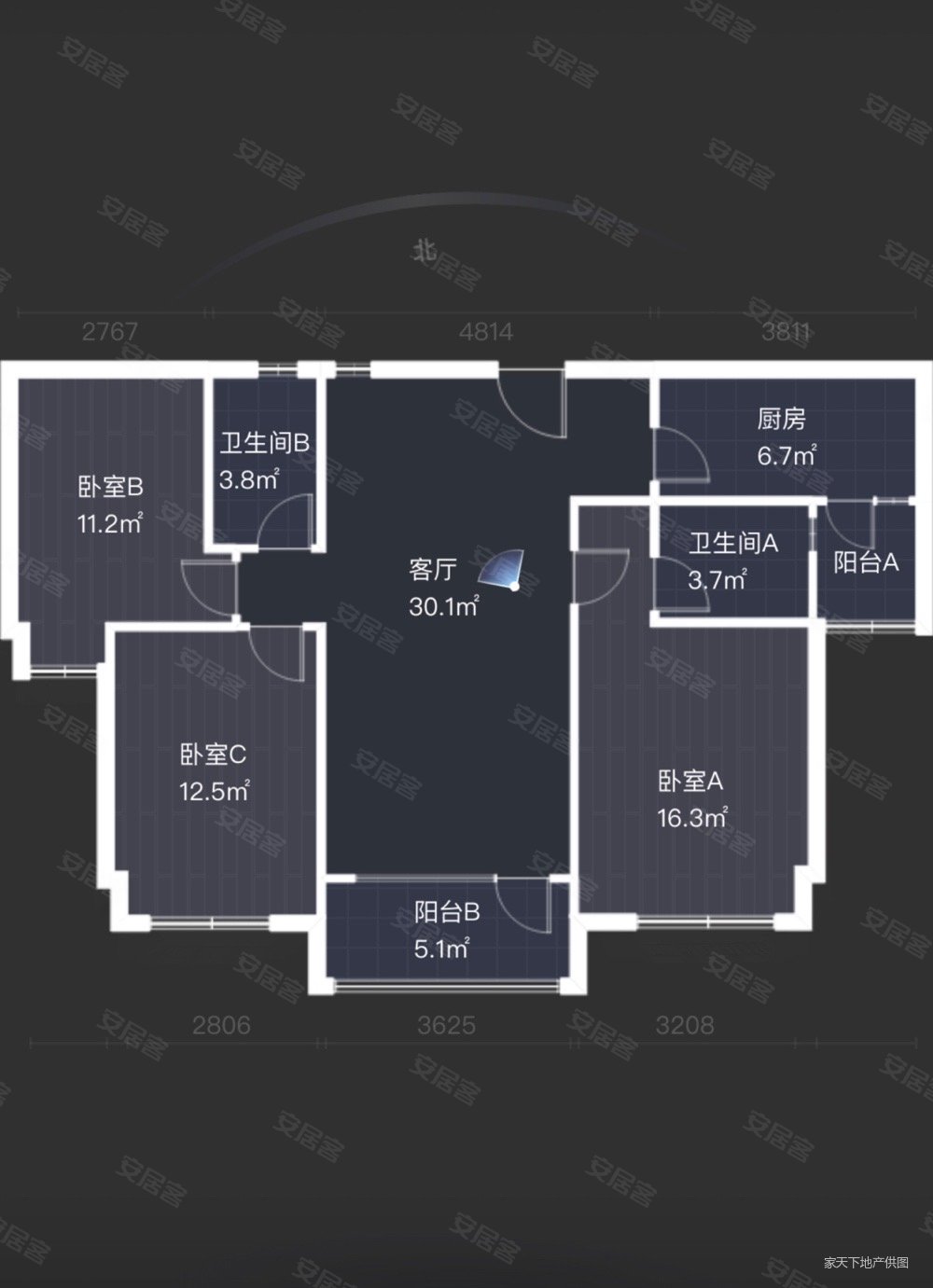 蓬莱碧桂园(一期)3室2厅2卫126㎡南北72万