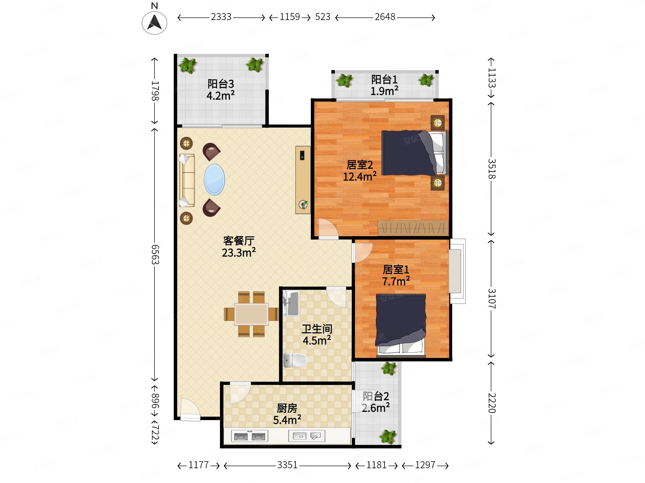 阳光棕榈园2室2厅1卫69.98㎡北0万