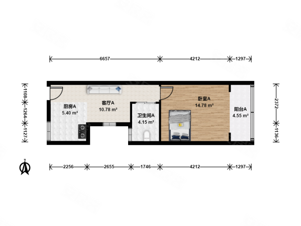 百龙小区1室1厅1卫42㎡东306万