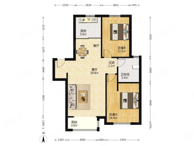 格调平园逸涵园2室2厅1卫101㎡南335万