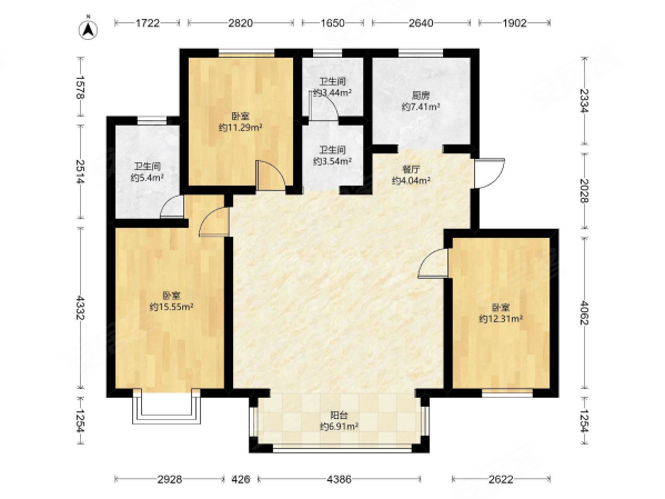 缇香郡3室2厅2卫132.52㎡南北89万