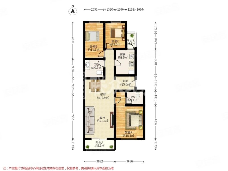 新居里小区3室1厅2卫123.74㎡南北408万